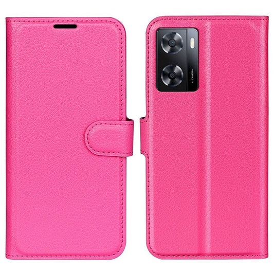 PU Leather Stand Wallet Phone Case for Oppo A57 4G / A57s 4G, Litchi Texture Full Protection Folio Flip Cover - Rose
