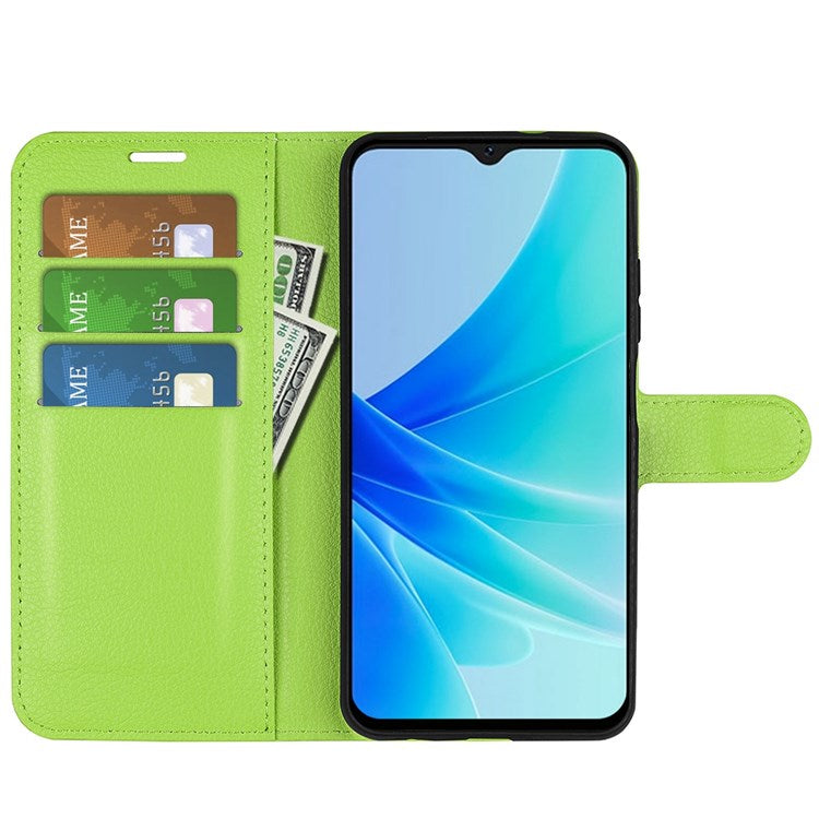 PU Leather Stand Wallet Phone Case for Oppo A57 4G / A57s 4G, Litchi Texture Full Protection Folio Flip Cover - Green