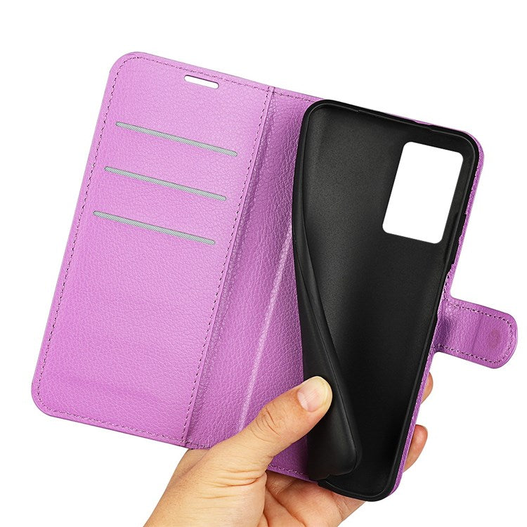 PU Leather Stand Wallet Phone Case for Oppo A57 4G / A57s 4G, Litchi Texture Full Protection Folio Flip Cover - Purple