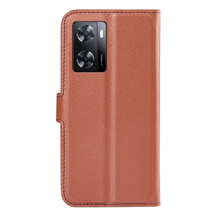 PU Leather Stand Wallet Phone Case for Oppo A57 4G / A57s 4G, Litchi Texture Full Protection Folio Flip Cover - Brown