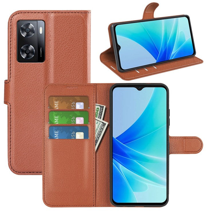 PU Leather Stand Wallet Phone Case for Oppo A57 4G / A57s 4G, Litchi Texture Full Protection Folio Flip Cover - Brown
