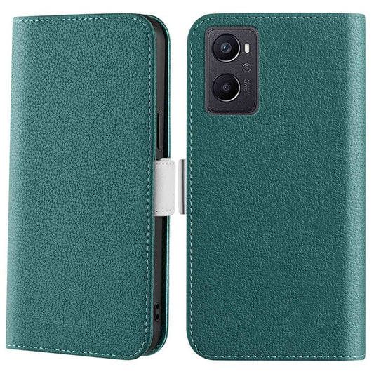 Litchi Texture Wallet Phone Case for Oppo A96 4G, Candy Color PU Leather Viewing Stand Flip Folio Cover - Green