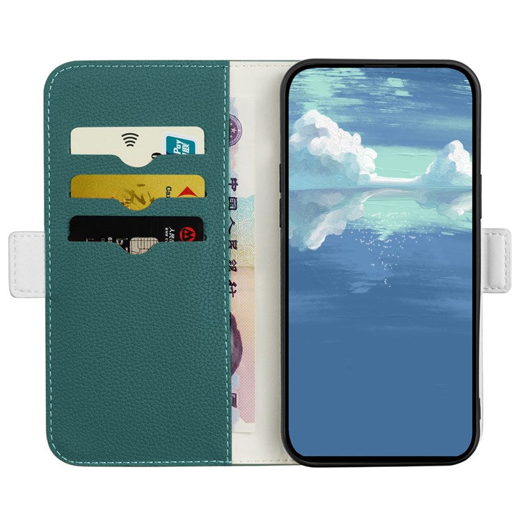 Litchi Texture Wallet Phone Case for Oppo A96 4G, Candy Color PU Leather Viewing Stand Flip Folio Cover - Green