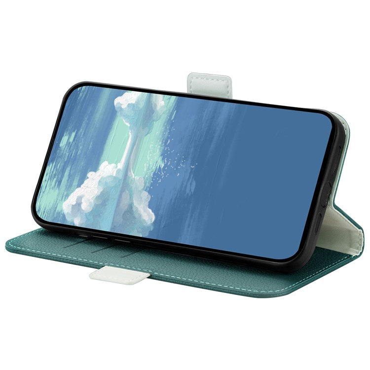 Litchi Texture Wallet Phone Case for Oppo A96 4G, Candy Color PU Leather Viewing Stand Flip Folio Cover - Green