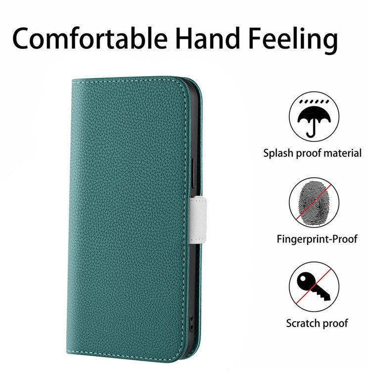 Litchi Texture Wallet Phone Case for Oppo A96 4G, Candy Color PU Leather Viewing Stand Flip Folio Cover - Green