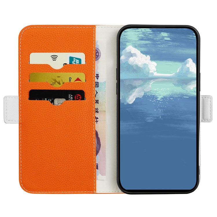 Litchi Texture Wallet Phone Case for Oppo A96 4G, Candy Color PU Leather Viewing Stand Flip Folio Cover - Orange