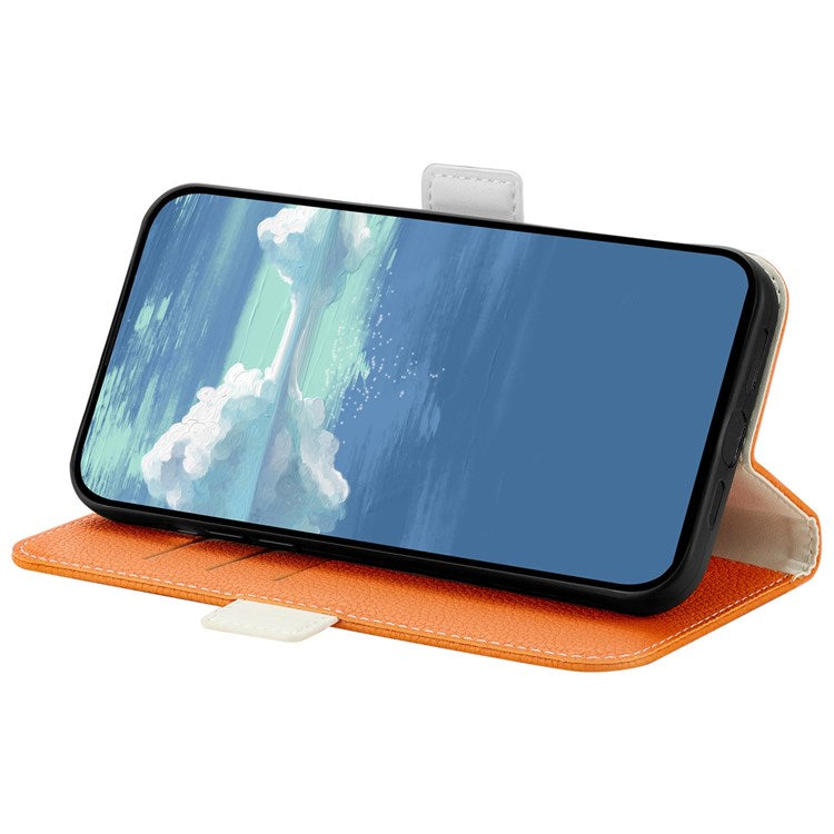 Litchi Texture Wallet Phone Case for Oppo A96 4G, Candy Color PU Leather Viewing Stand Flip Folio Cover - Orange