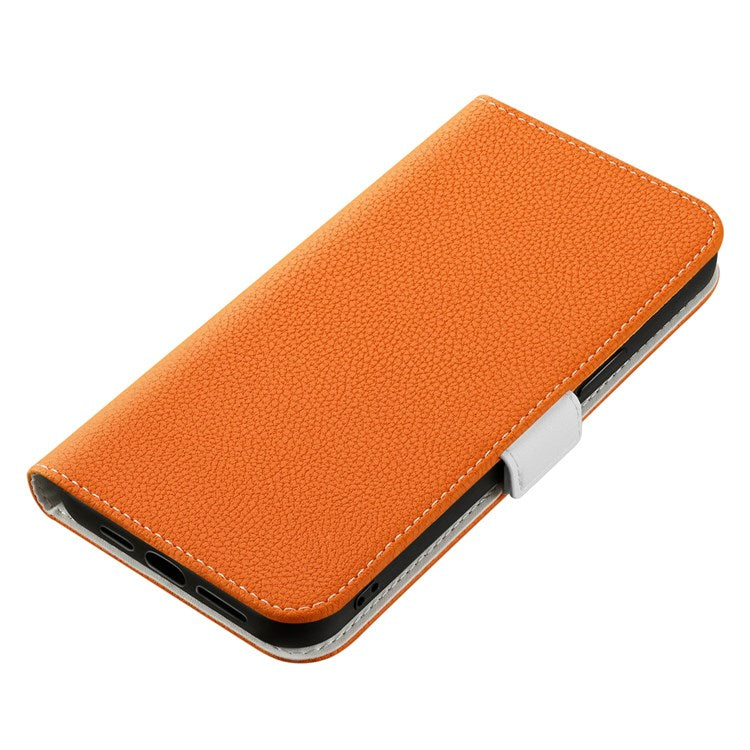 Litchi Texture Wallet Phone Case for Oppo A96 4G, Candy Color PU Leather Viewing Stand Flip Folio Cover - Orange