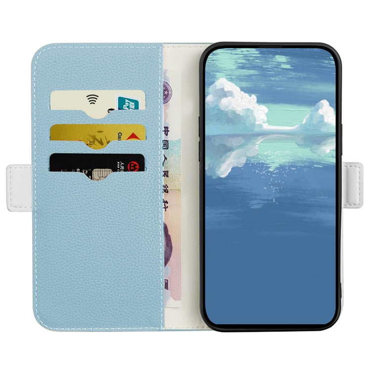 Litchi Texture Wallet Phone Case for Oppo A96 4G, Candy Color PU Leather Viewing Stand Flip Folio Cover - Blue