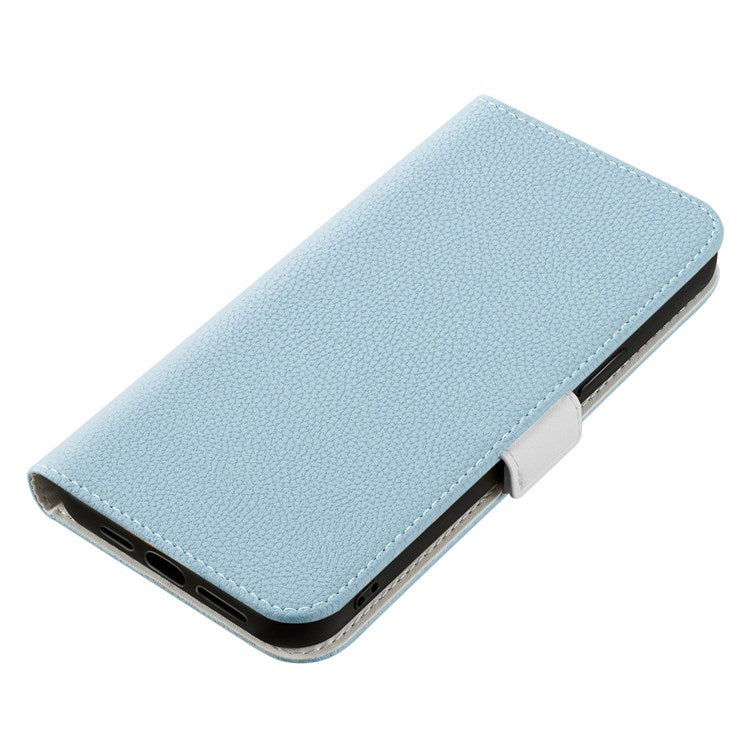 Litchi Texture Wallet Phone Case for Oppo A96 4G, Candy Color PU Leather Viewing Stand Flip Folio Cover - Blue