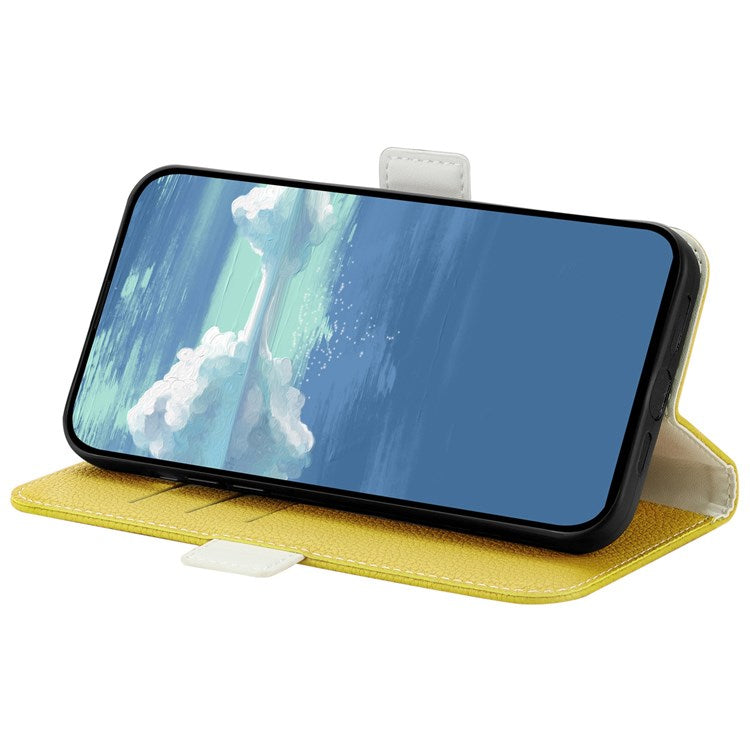 Litchi Texture Wallet Phone Case for Oppo A96 4G, Candy Color PU Leather Viewing Stand Flip Folio Cover - Yellow