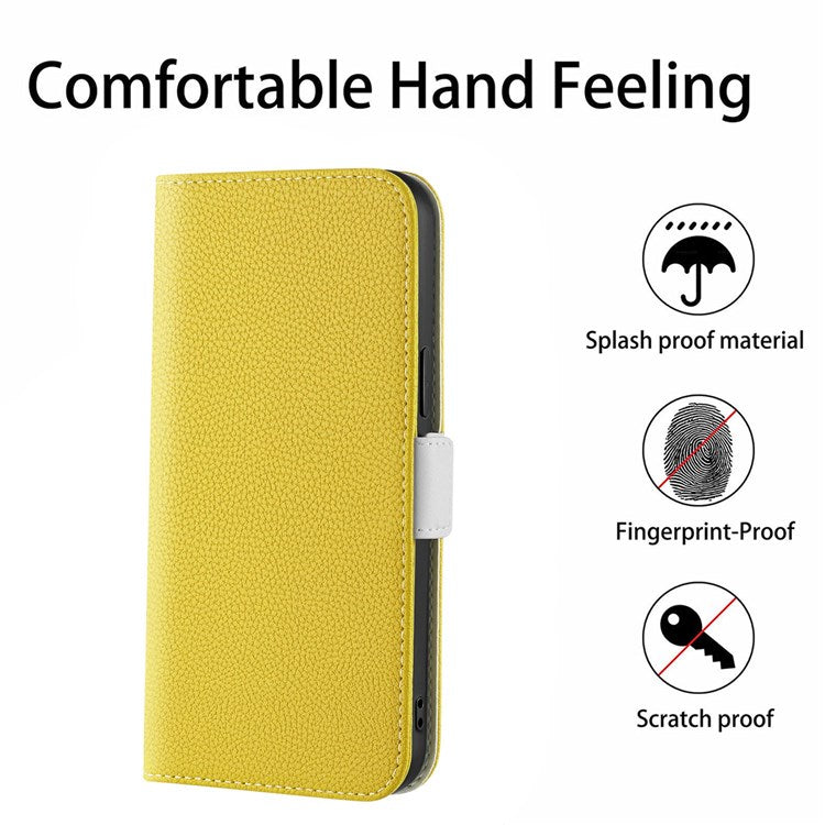 Litchi Texture Wallet Phone Case for Oppo A96 4G, Candy Color PU Leather Viewing Stand Flip Folio Cover - Yellow