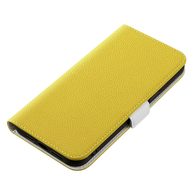 Litchi Texture Wallet Phone Case for Oppo A96 4G, Candy Color PU Leather Viewing Stand Flip Folio Cover - Yellow