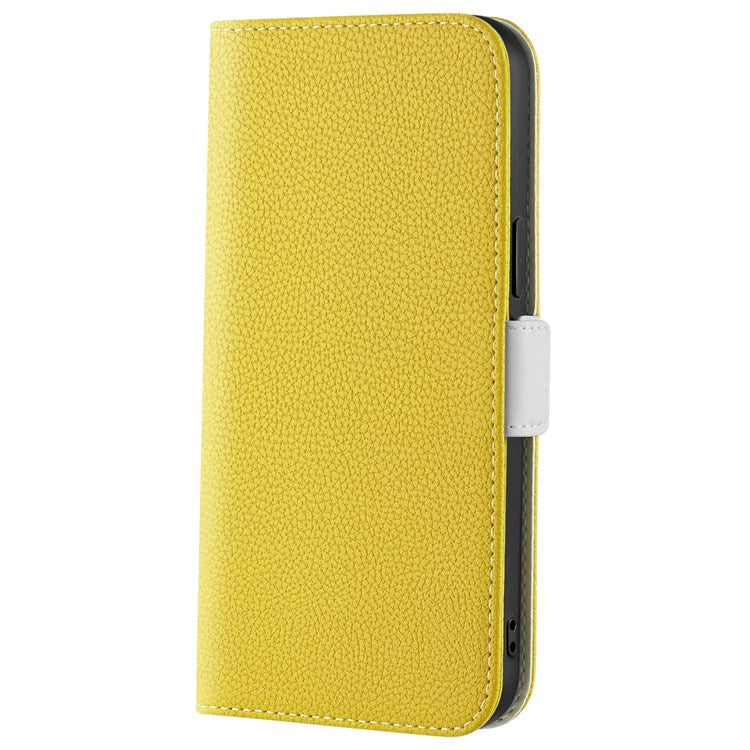 Litchi Texture Wallet Phone Case for Oppo A96 4G, Candy Color PU Leather Viewing Stand Flip Folio Cover - Yellow
