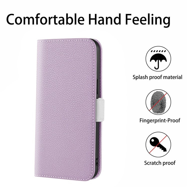 Litchi Texture Wallet Phone Case for Oppo A96 4G, Candy Color PU Leather Viewing Stand Flip Folio Cover - Purple