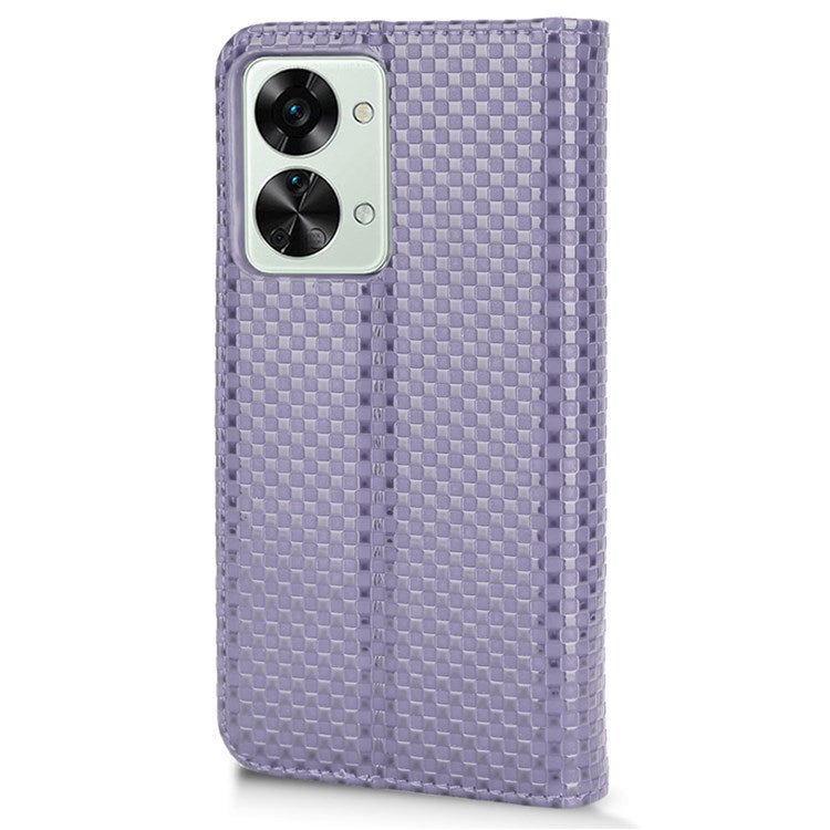 For OnePlus Nord 2T 5G Anti-dust Mobile Phone Bag Cover Grid Texture PU Leather Auto Closing Stand Wallet - Light Purple