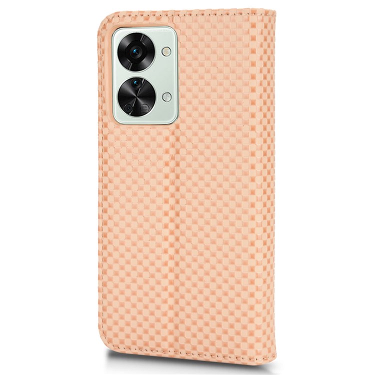 For OnePlus Nord 2T 5G Anti-dust Mobile Phone Bag Cover Grid Texture PU Leather Auto Closing Stand Wallet - Beige
