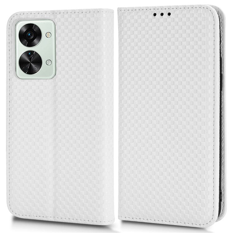 For OnePlus Nord 2T 5G Anti-dust Mobile Phone Bag Cover Grid Texture PU Leather Auto Closing Stand Wallet - White