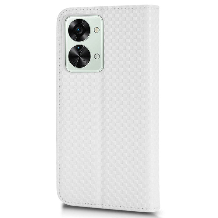 For OnePlus Nord 2T 5G Anti-dust Mobile Phone Bag Cover Grid Texture PU Leather Auto Closing Stand Wallet - White