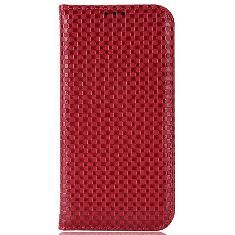 For OnePlus Nord 2T 5G Anti-dust Mobile Phone Bag Cover Grid Texture PU Leather Auto Closing Stand Wallet - Wine Red