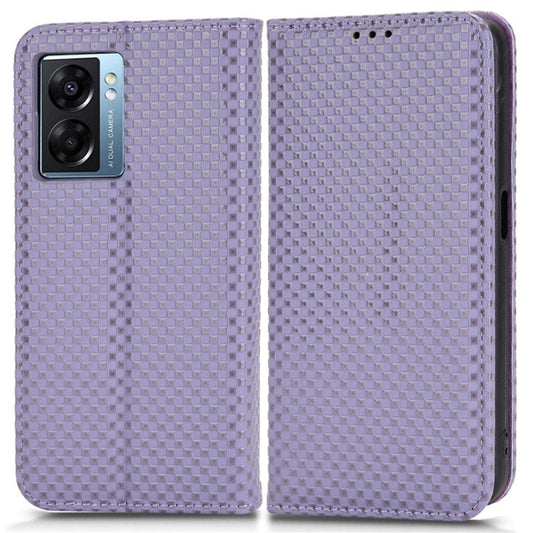 For Oppo A57 (2022) 5G / A77 5G / OnePlus Nord N300 5G / Realme Narzo 50 5G / V23 5G Grid Texture PU Leather Stand Wallet Case Magnetic Auto-absorbed Phone Cover - Light Purple
