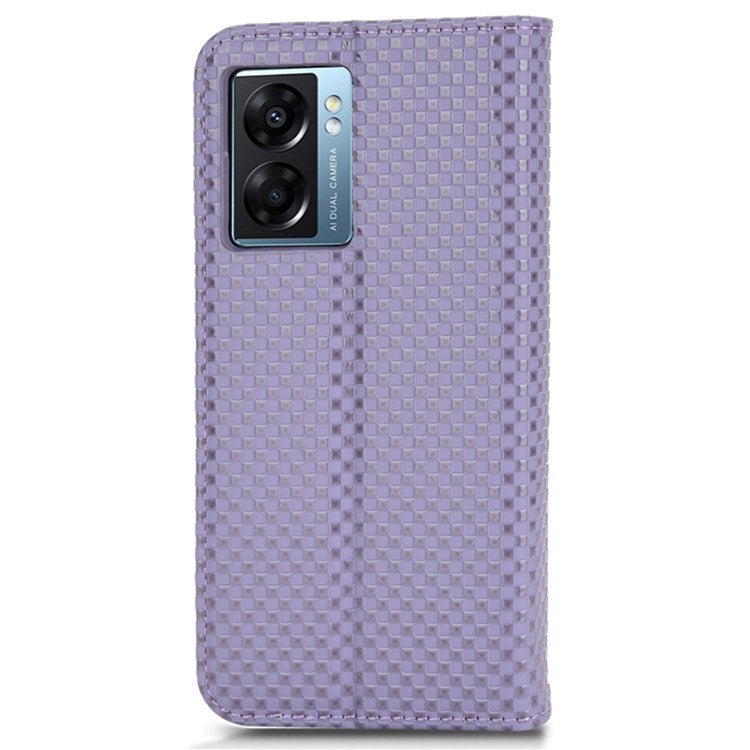 For Oppo A57 (2022) 5G / A77 5G / OnePlus Nord N300 5G / Realme Narzo 50 5G / V23 5G Grid Texture PU Leather Stand Wallet Case Magnetic Auto-absorbed Phone Cover - Light Purple