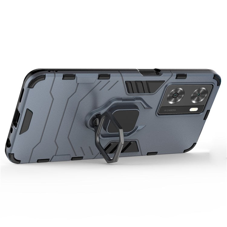 Soft TPU + Hard PC Hybrid Case for Oppo A57 4G / A57s 4G, Ring Kickstand Well-protected Shockproof Phone Shell - Blue