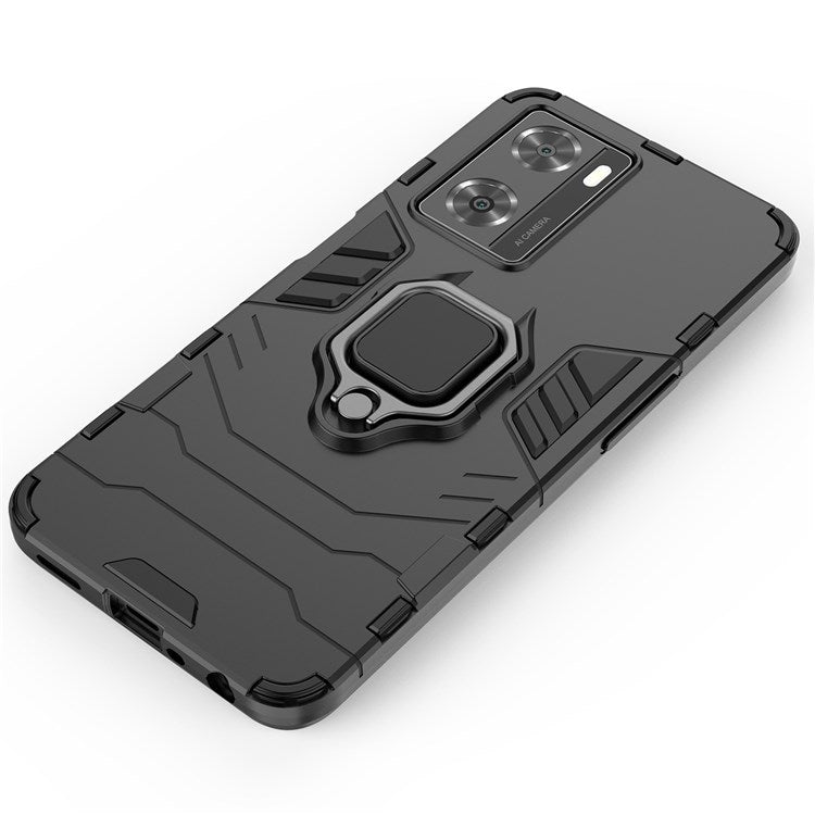 Soft TPU + Hard PC Hybrid Case for Oppo A57 4G / A57s 4G, Ring Kickstand Well-protected Shockproof Phone Shell - Red