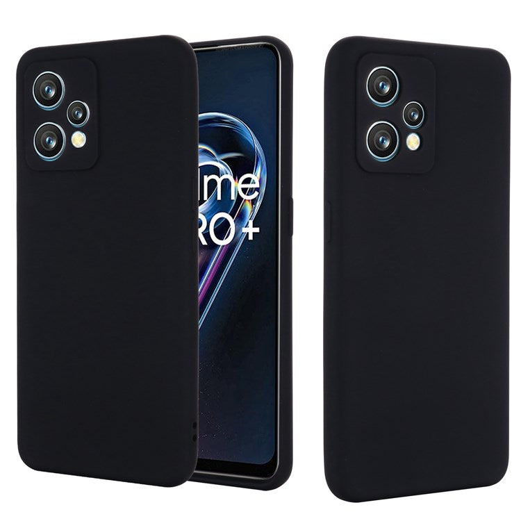 For Realme 9 4G / Narzo 50 Pro 5G  Liquid Silicone Case Anti-scratch Good Protection Cover with Strap - Black