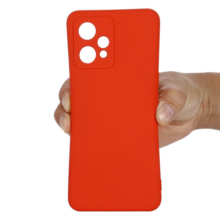 For Realme 9 4G / Narzo 50 Pro 5G  Liquid Silicone Case Anti-scratch Good Protection Cover with Strap - Red