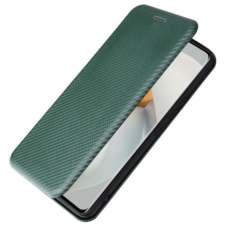 For vivo S12 / V23 5G Card Holder Mobile Phone Case Carbon Fiber Texture Magnetic Auto-absorbed PU Leather Stand Phone Cover - Green
