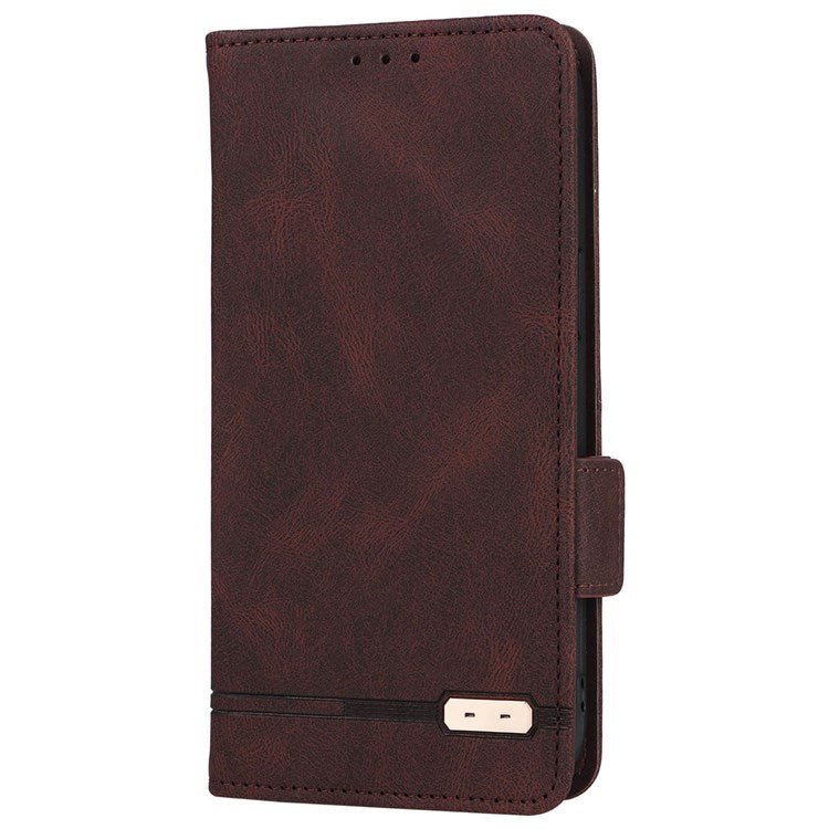 For Realme GT Neo3 Hardware Decor Foldable Stand Phone Wallet Case Double Magnetic Clasps PU Leather Protective Cover - Coffee