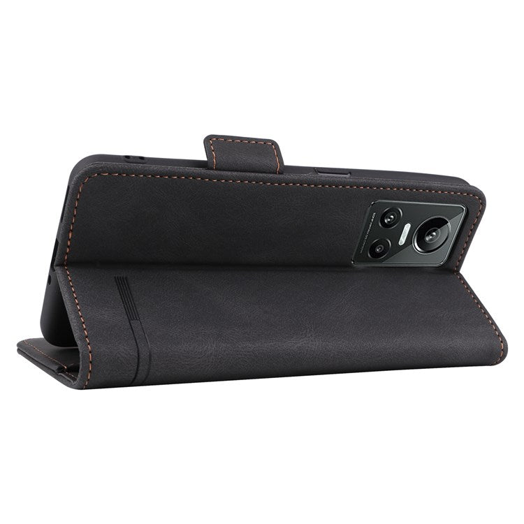 For Realme GT Neo3 Hardware Decor Foldable Stand Phone Wallet Case Double Magnetic Clasps PU Leather Protective Cover - Black