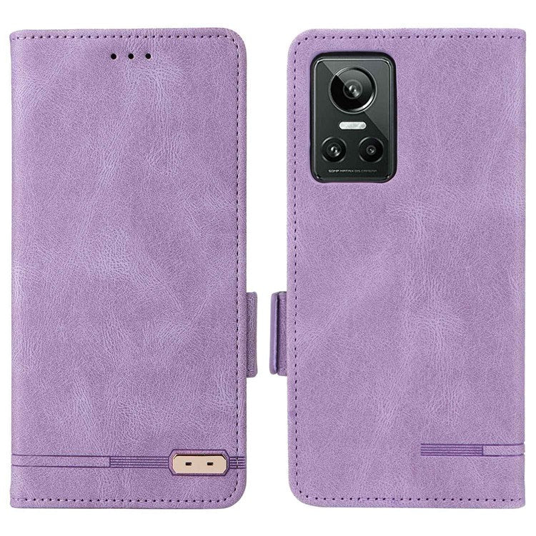 For Realme GT Neo3 Hardware Decor Foldable Stand Phone Wallet Case Double Magnetic Clasps PU Leather Protective Cover - Purple