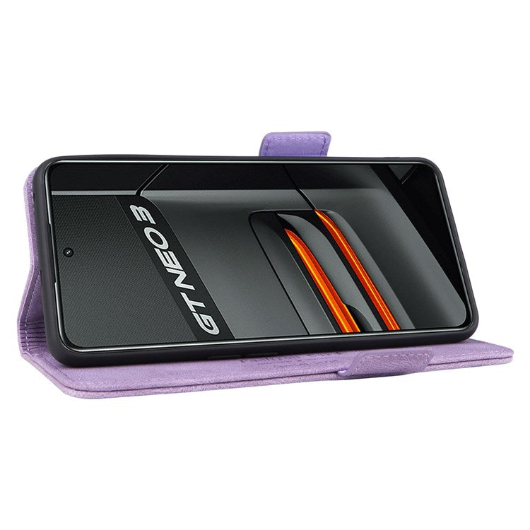For Realme GT Neo3 Hardware Decor Foldable Stand Phone Wallet Case Double Magnetic Clasps PU Leather Protective Cover - Purple