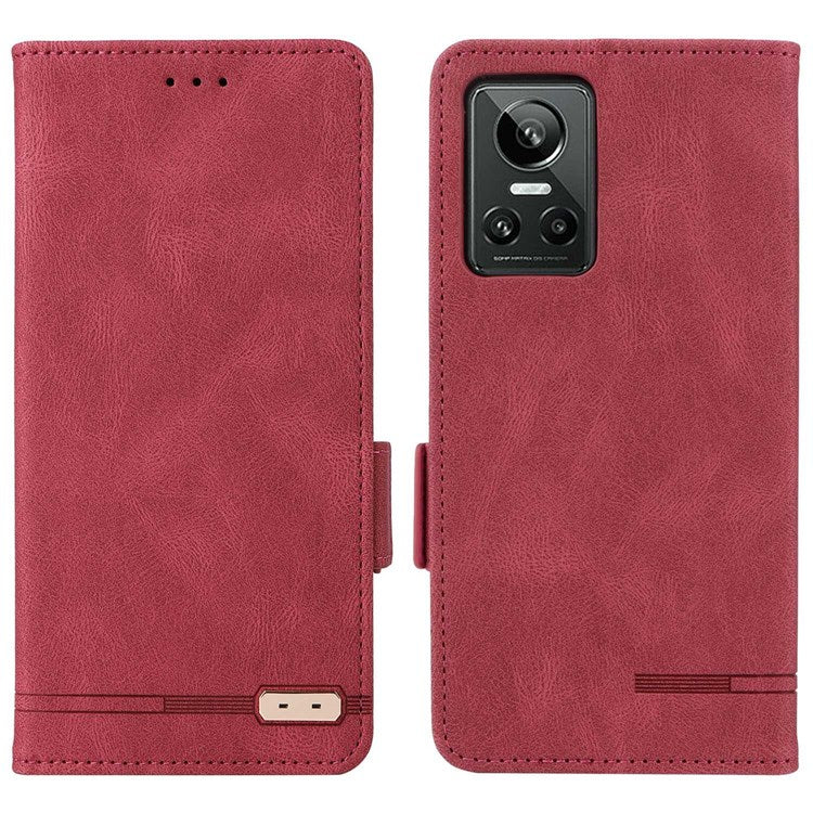 For Realme GT Neo3 Hardware Decor Foldable Stand Phone Wallet Case Double Magnetic Clasps PU Leather Protective Cover - Rose