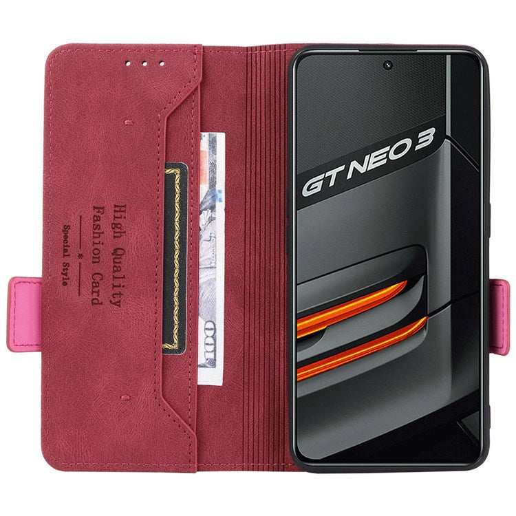 For Realme GT Neo3 Hardware Decor Foldable Stand Phone Wallet Case Double Magnetic Clasps PU Leather Protective Cover - Rose