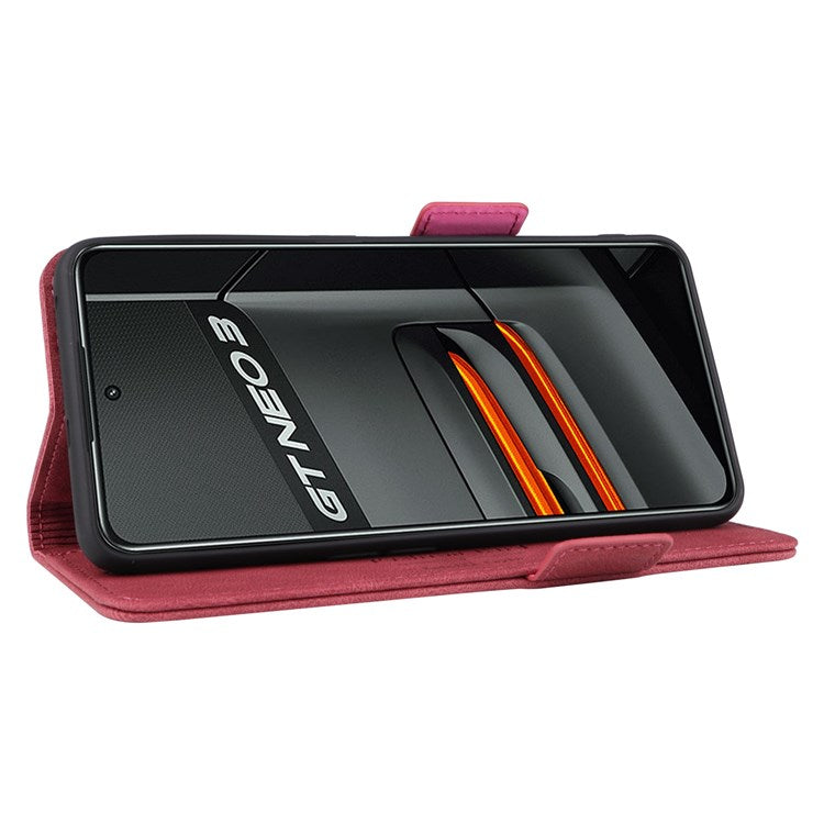 For Realme GT Neo3 Hardware Decor Foldable Stand Phone Wallet Case Double Magnetic Clasps PU Leather Protective Cover - Rose