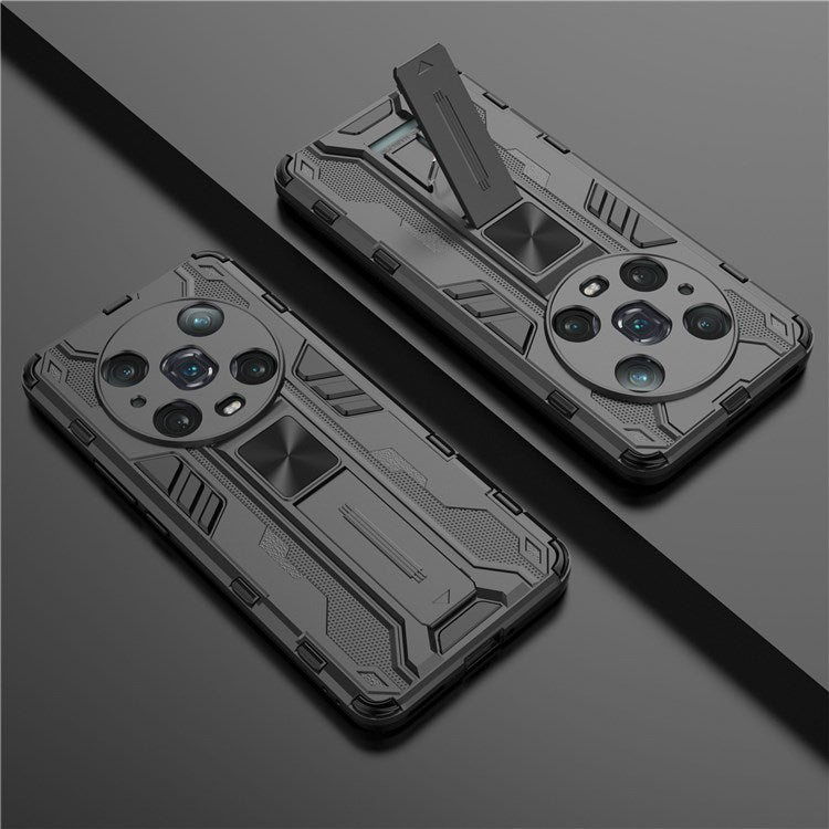 For Honor Magic4 Pro 5G Hybrid Kickstand Phone Case Hard PC Soft TPU Shock-Absorbing Cover - Black