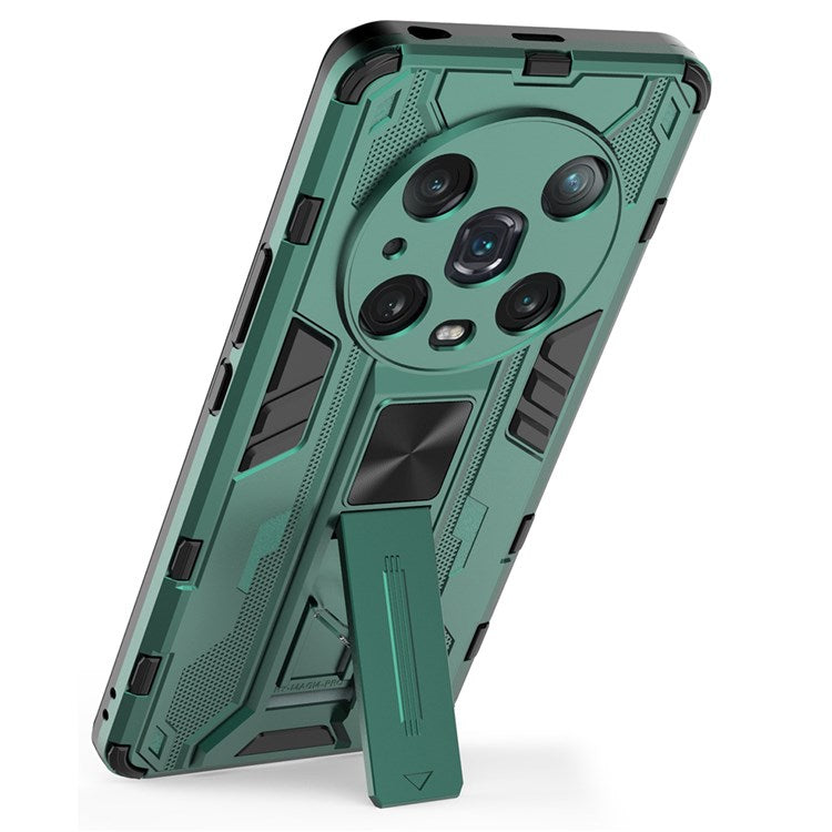 For Honor Magic4 Pro 5G Hybrid Kickstand Phone Case Hard PC Soft TPU Shock-Absorbing Cover - Green