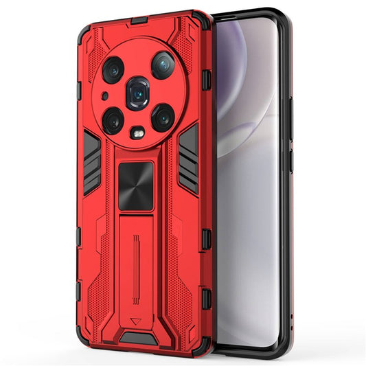For Honor Magic4 Pro 5G Hybrid Kickstand Phone Case Hard PC Soft TPU Shock-Absorbing Cover - Red