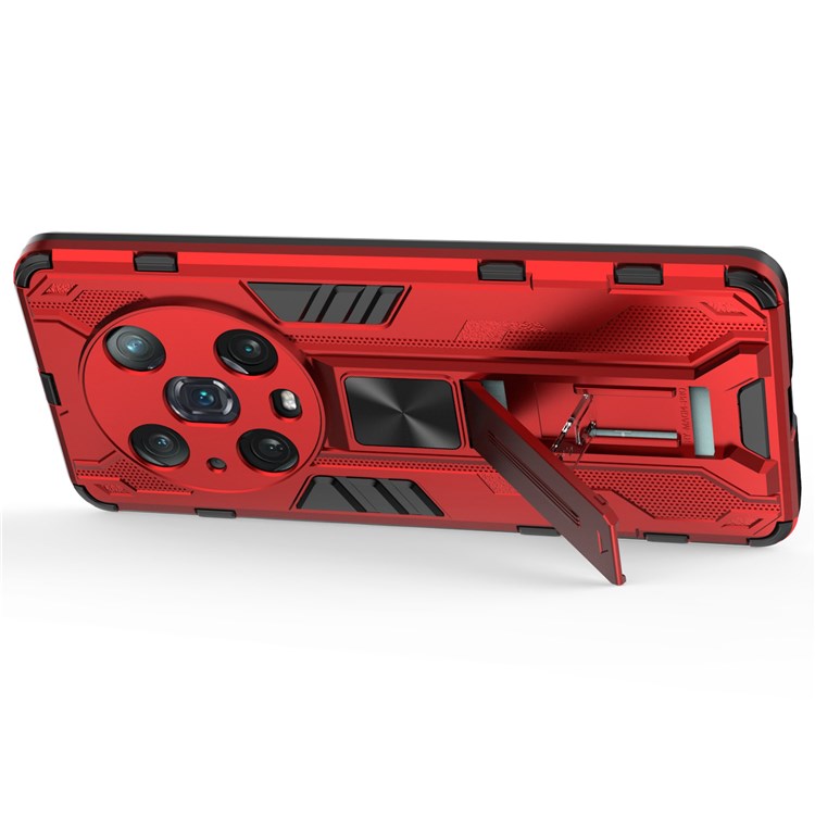 For Honor Magic4 Pro 5G Hybrid Kickstand Phone Case Hard PC Soft TPU Shock-Absorbing Cover - Red