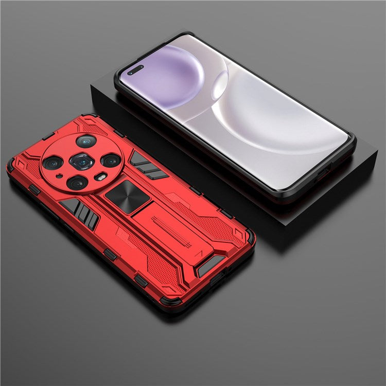 For Honor Magic4 Pro 5G Hybrid Kickstand Phone Case Hard PC Soft TPU Shock-Absorbing Cover - Red