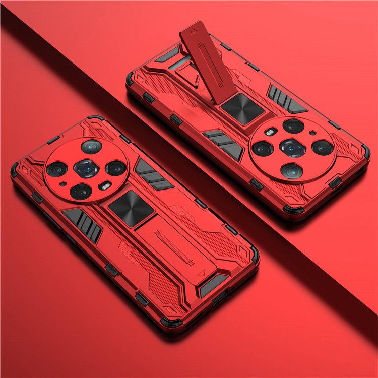 For Honor Magic4 Pro 5G Hybrid Kickstand Phone Case Hard PC Soft TPU Shock-Absorbing Cover - Red