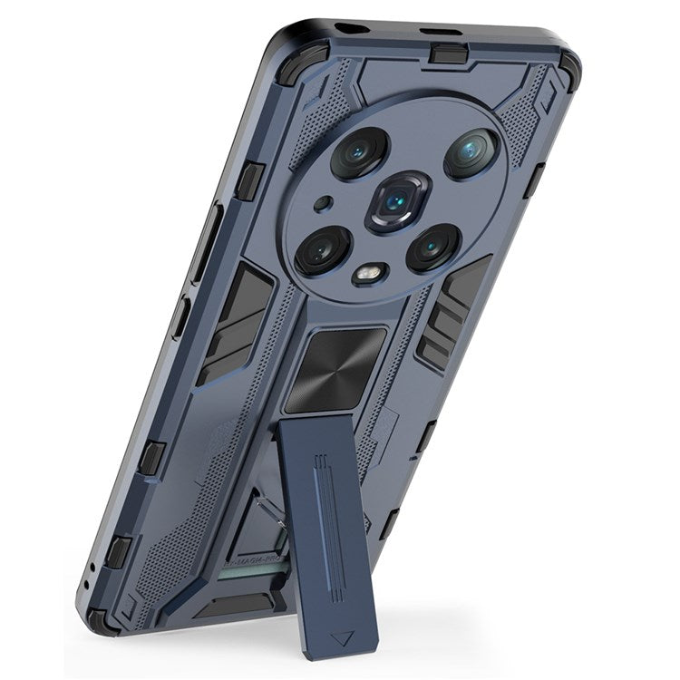 For Honor Magic4 Pro 5G Hybrid Kickstand Phone Case Hard PC Soft TPU Shock-Absorbing Cover - Blue