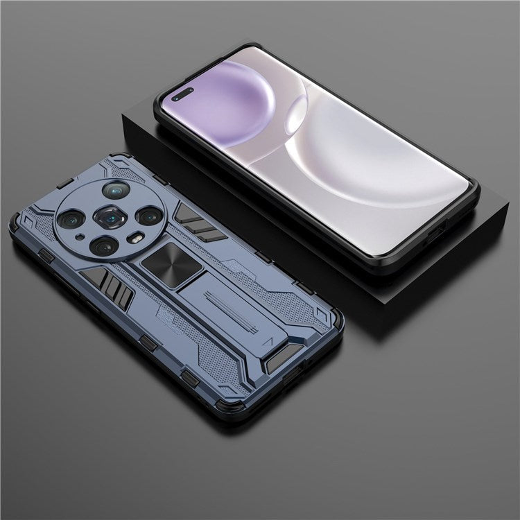 For Honor Magic4 Pro 5G Hybrid Kickstand Phone Case Hard PC Soft TPU Shock-Absorbing Cover - Blue