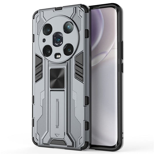 For Honor Magic4 Pro 5G Hybrid Kickstand Phone Case Hard PC Soft TPU Shock-Absorbing Cover - Grey