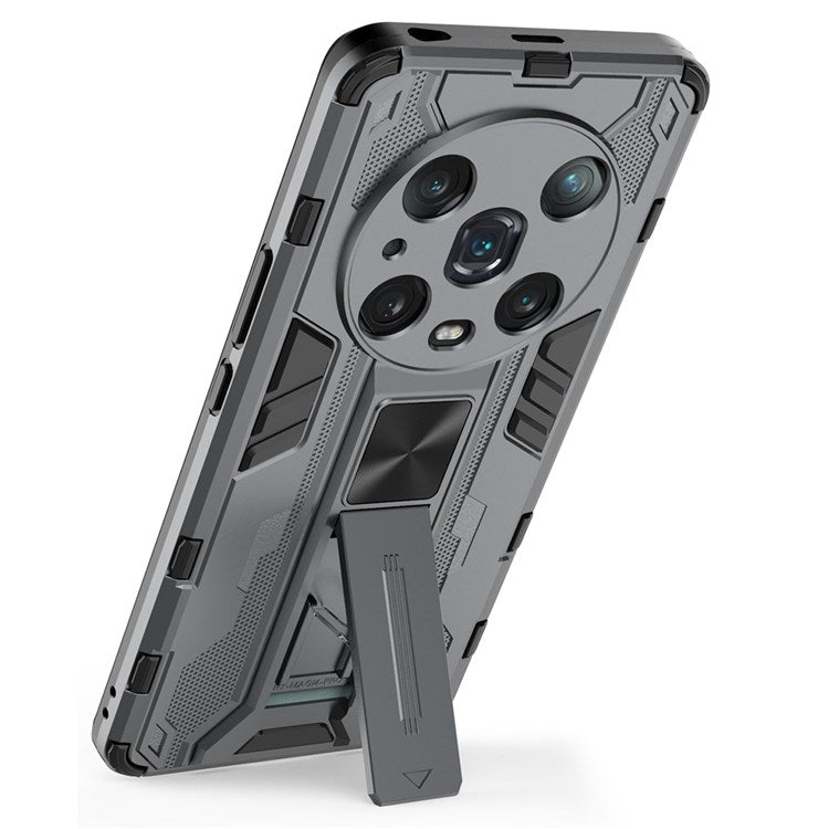 For Honor Magic4 Pro 5G Hybrid Kickstand Phone Case Hard PC Soft TPU Shock-Absorbing Cover - Grey