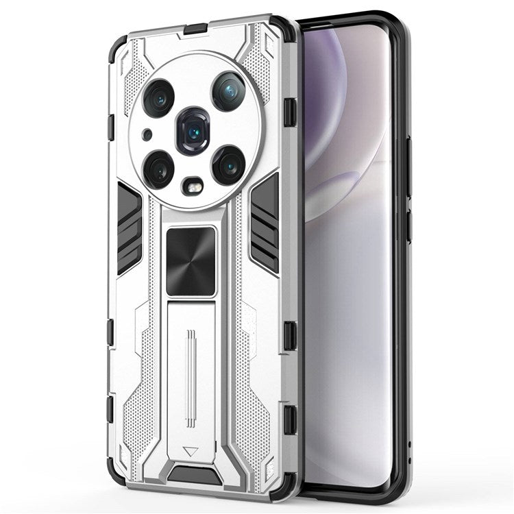 For Honor Magic4 Pro 5G Hybrid Kickstand Phone Case Hard PC Soft TPU Shock-Absorbing Cover - Silver