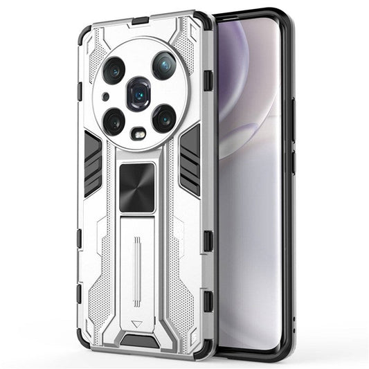For Honor Magic4 Pro 5G Hybrid Kickstand Phone Case Hard PC Soft TPU Shock-Absorbing Cover - Silver
